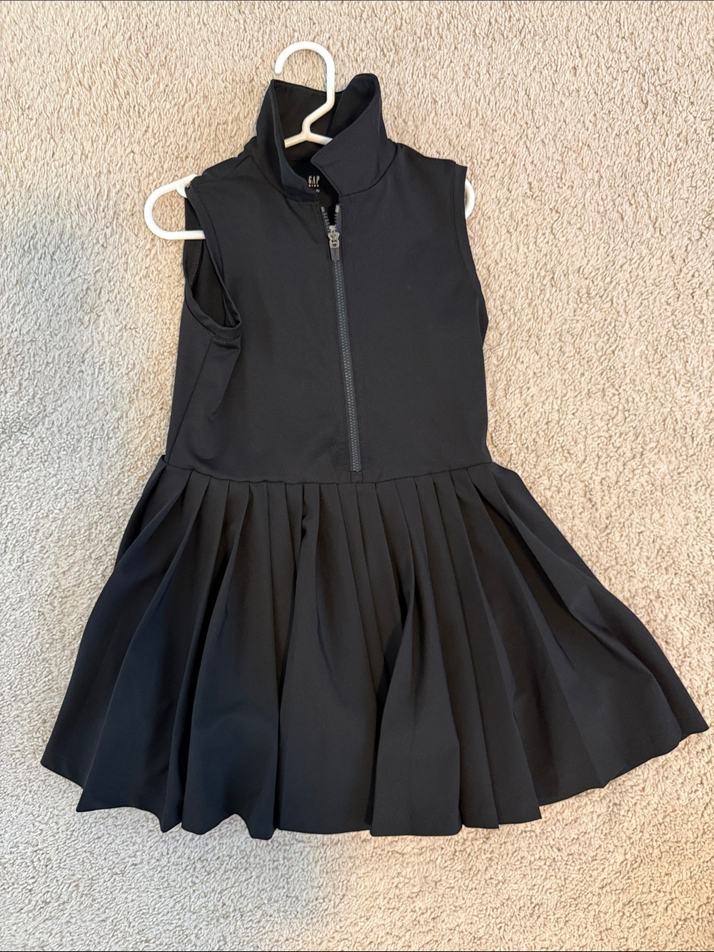 Girls' Black Sleeveless Pleated Dress with Zip Front